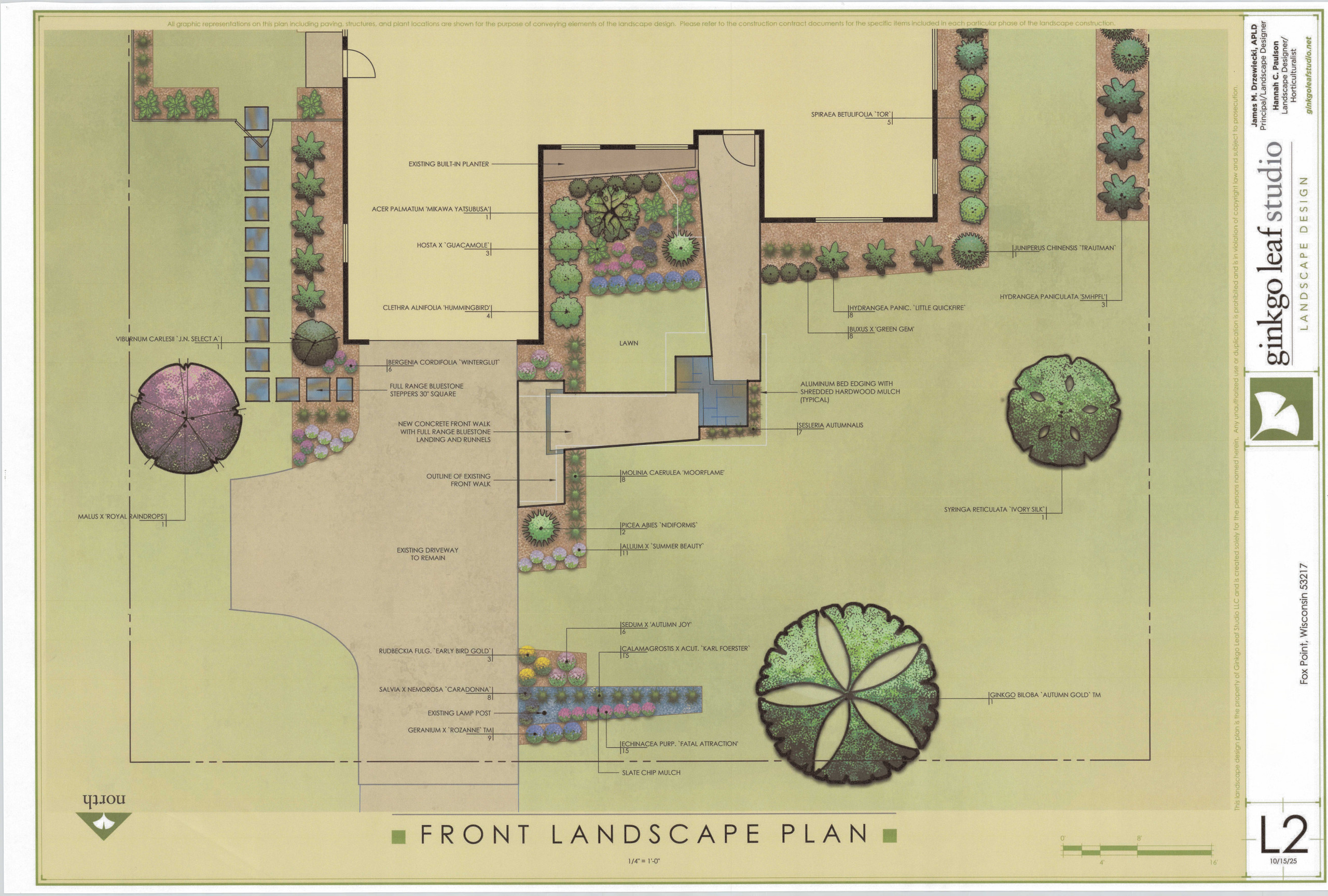 Mid-Century Ranch Front yard + Backyard Landscape - Fox Point