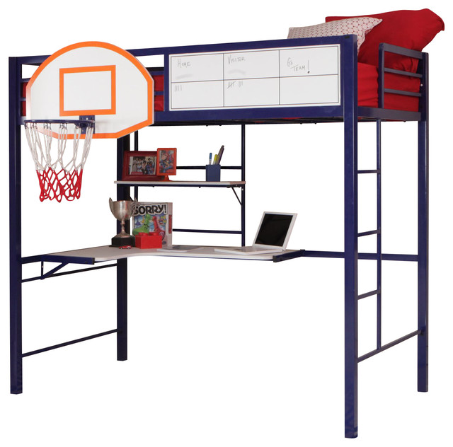 Youth Hoops Metal Basketball Blue Bunk Loft Bed W Workstation Desk Youth Hoops Metal Basketball Blue Bunk Loft Bed W Workstation Desk Shelf Contemporary Kids Beds By Arcadian Home Lighting
