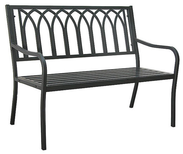 Lakeside Steel Bench, Matte Black Contemporary Outdoor Benches by