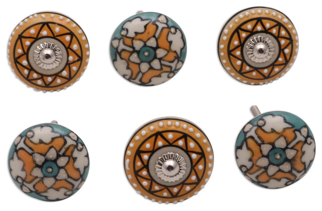 Novica Handmade Timeless Floral Ceramic Knobs (Set Of 6)