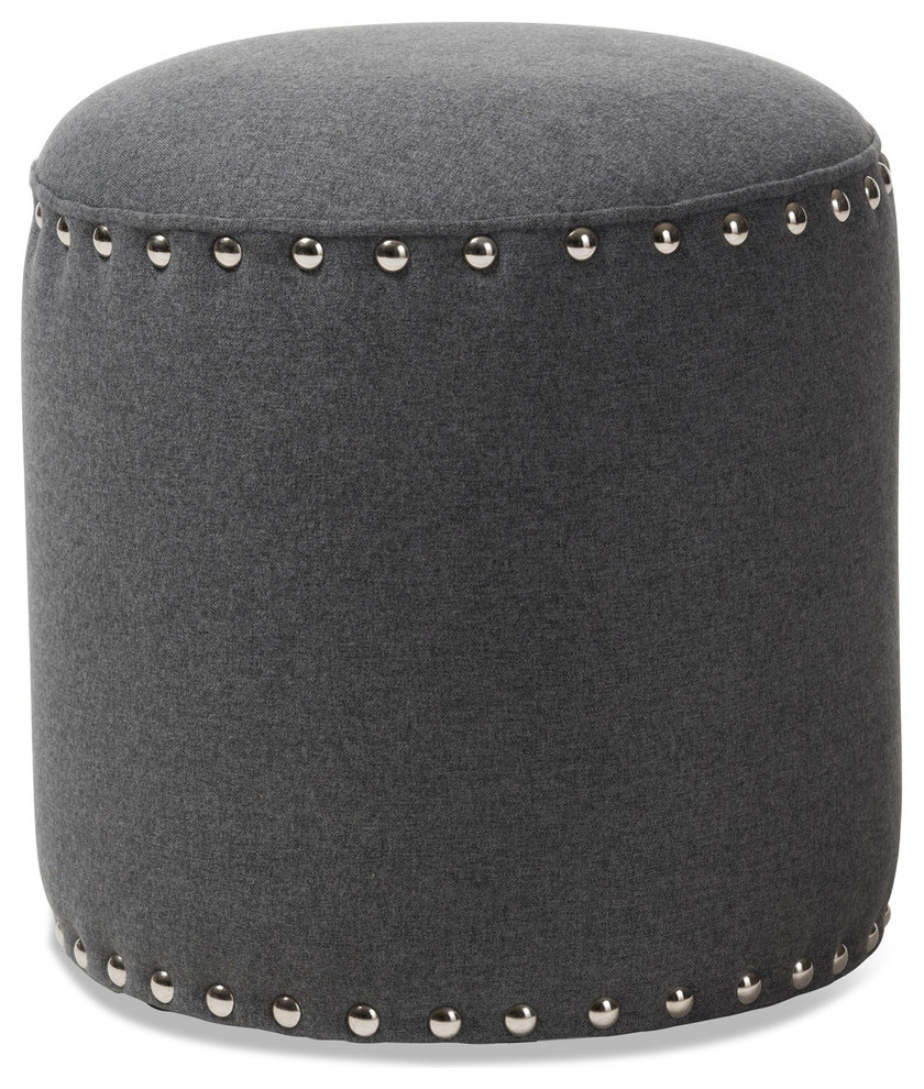 Rosine Dark Gray Fabric Upholstered Nail Trim Ottoman Transitional Footstools And Ottomans By Hedgeapple