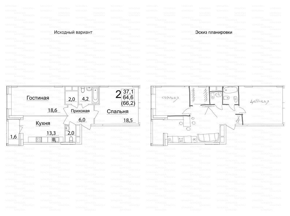 Идеи перепланировки для двухкомнатных квартир