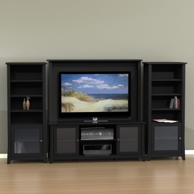 Megalak Finition Tuxedo 58 in. TV Console with Back Panel and Curio Cabinets - B