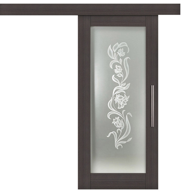 Sliding Barn Door Wenge Wood Veneered And Frosted Sandblasted