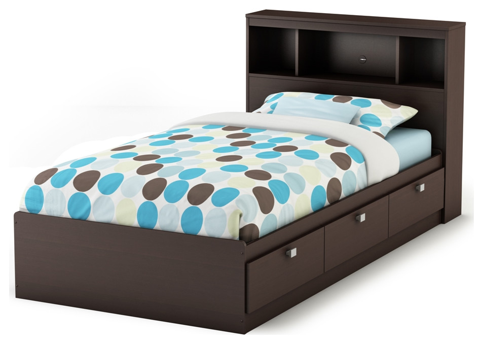 South Shore Spark Twin Storage Bed and Bookcase Headboard, Chocolate