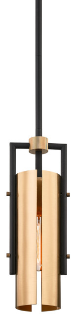 Emerson F6783 1 Light Mini Pendant in Carbide Black and Brushed Brass
