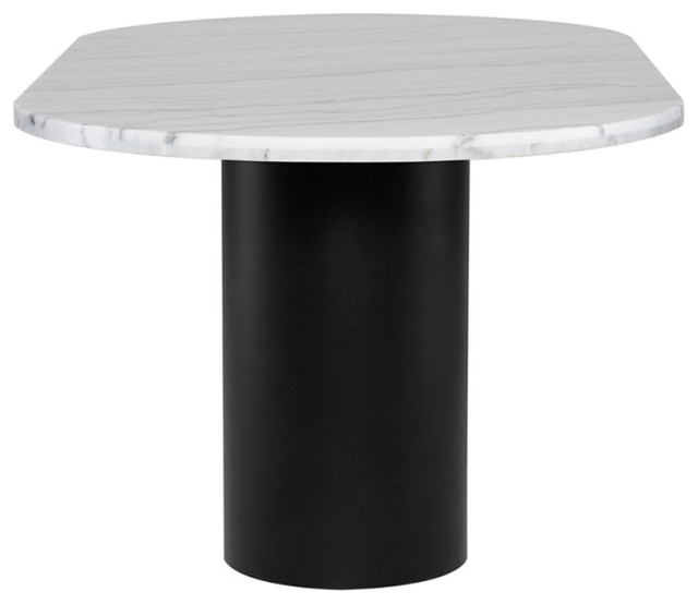 Athena Oval Dining Table, Coastal Chic White Marble Top Table - 80" - Transitional - Dining ...