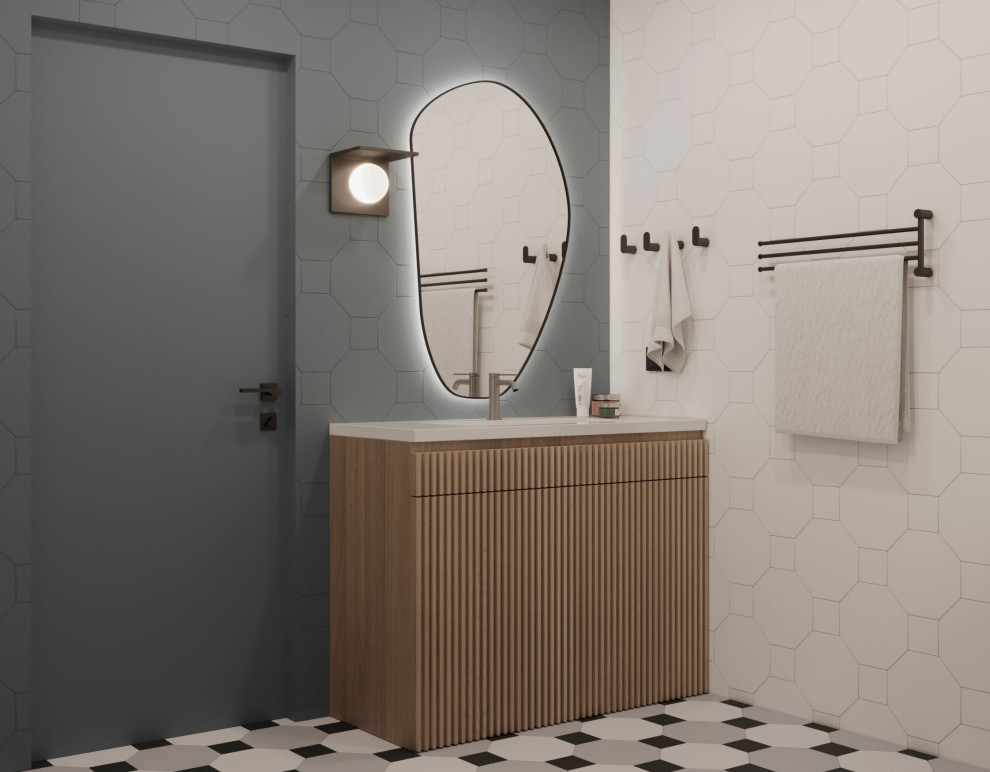 Современный интерьер с яркими акцентами и геометрическими формами