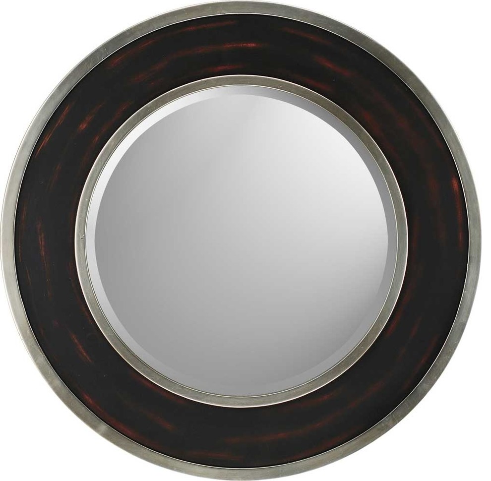 Round Border Mirror, Aged Brown and Silver
