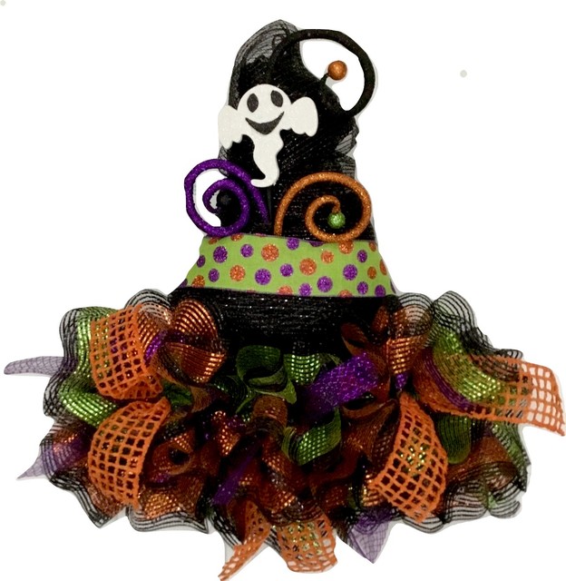 deco mesh witch halloween wreath for door purple orange