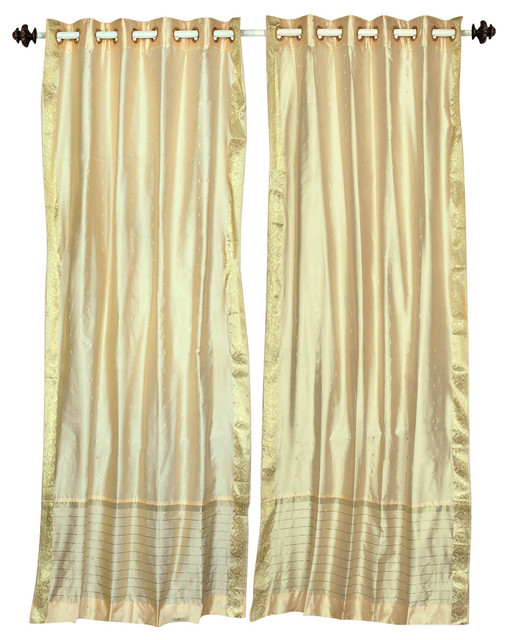 Cream Ring Top Sheer Sari Curtain Drape Panel Piece
