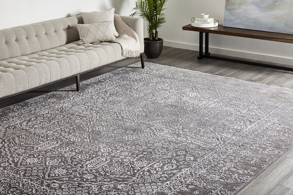 Pierre Contemporary Transitional Hand-Knotted Area Rug, Charcoal, 9x12'