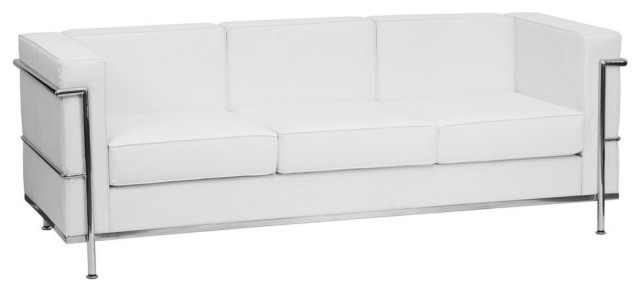 Hercules Regal Series Contemporary White Leather Sofa With Encasing Frame
