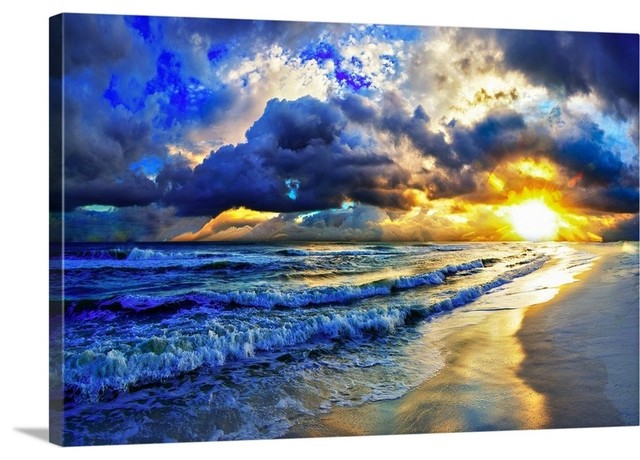 Ocean Sunset Landscape Beautiful Beach Sunrise Wrapped Canvas Art Print Beach Style Prints And Posters By Great Big Canvas