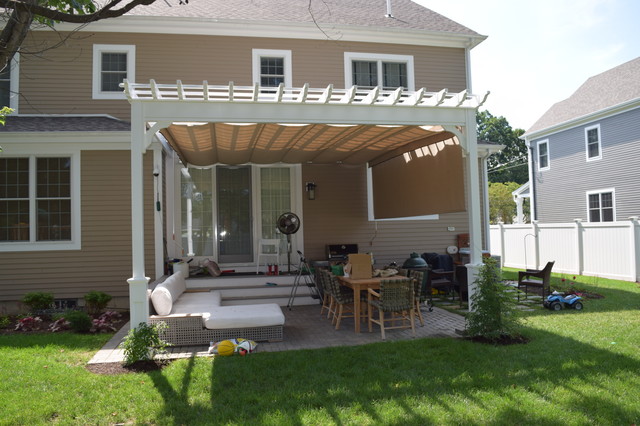 Custom Attached to House Pergola with Shade - Modern - Boston - by Baystate Outdoor Personia | Houzz