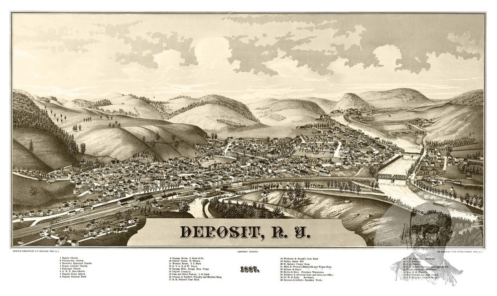 Old Map of Deposit New York 1887, Vintage Map Art Print, 12"x18