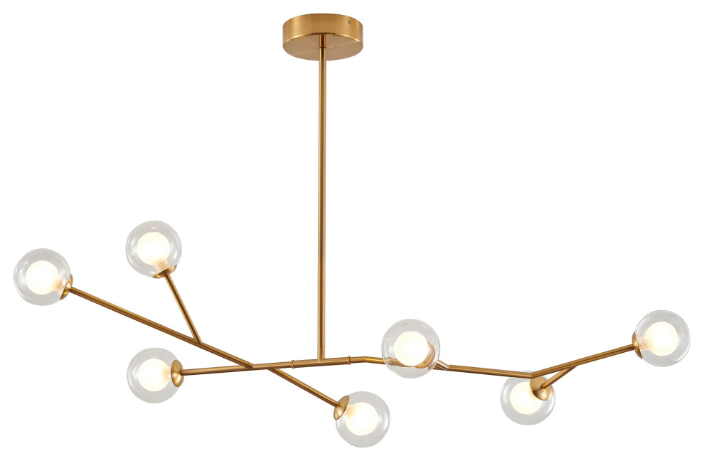 5-Light 37.8" Gold Steel Chandelier With Glass Shades