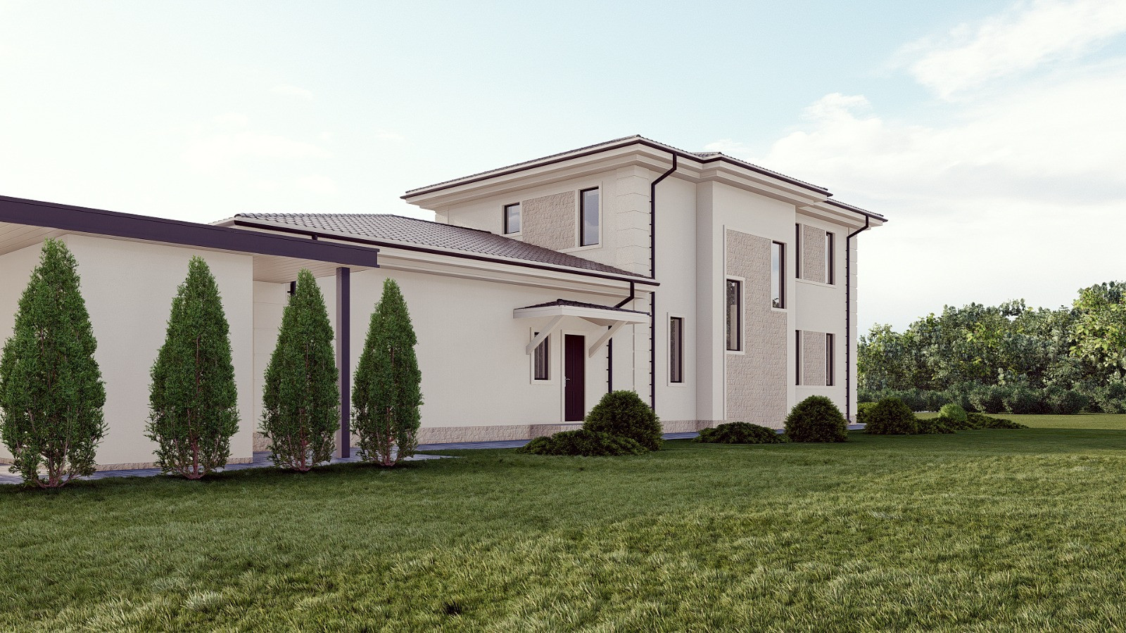 Проект двухэтажного дома в современном классическом стиле.