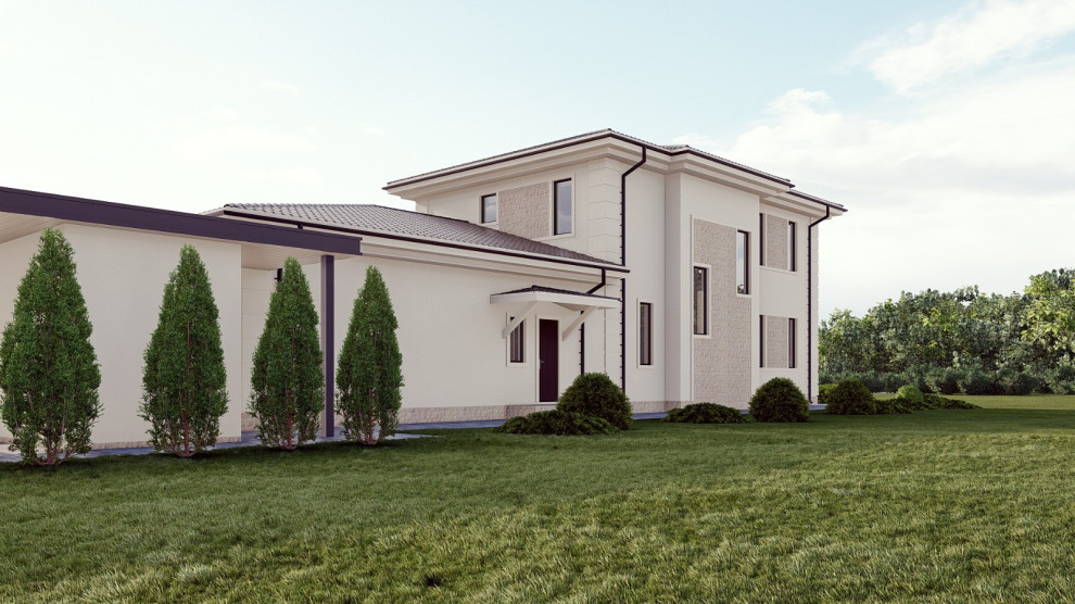 Проект двухэтажного дома в современном классическом стиле.