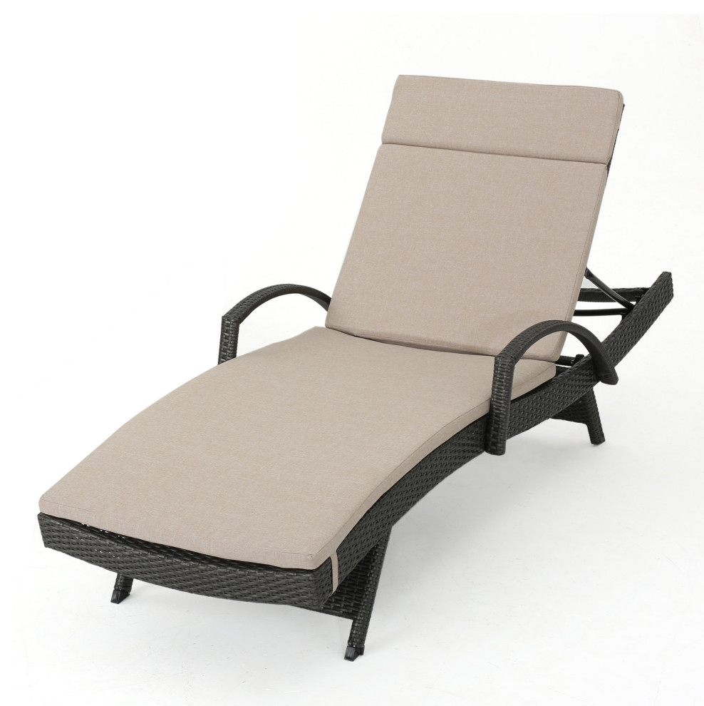 GDF Studio Solaris Outdoor Gray Wicker Armed Chaise Lounge With Cushion Tropical Outdoor