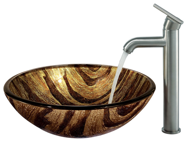 VGT161 - Zebra Vessel Sink with Brushed Nickel Faucet