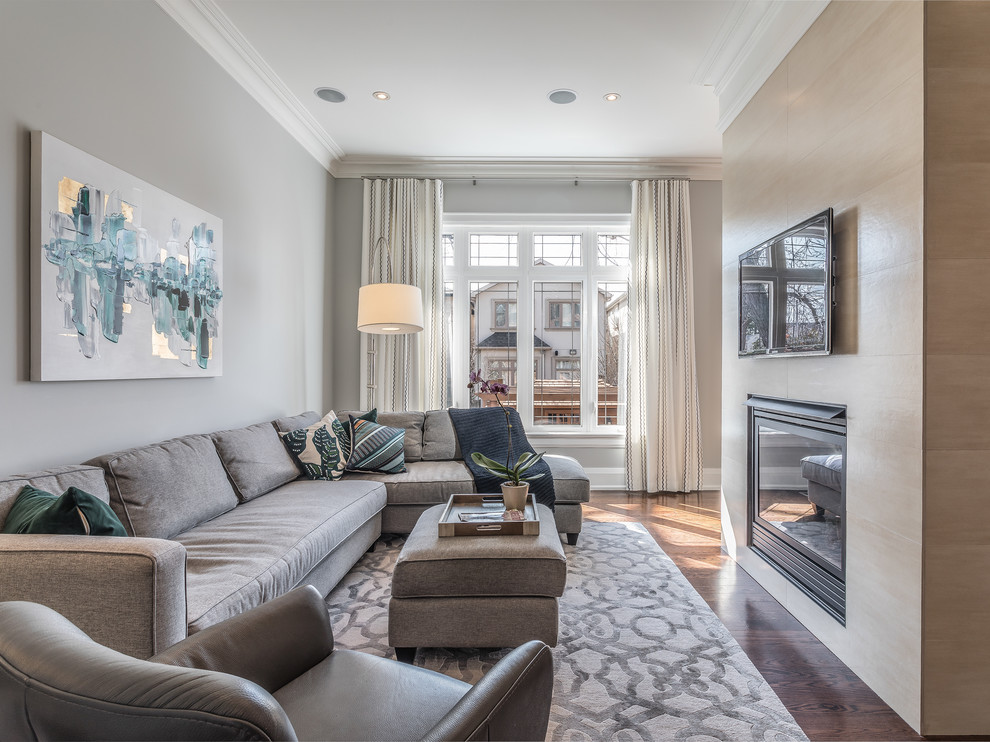 Warm Minimalist Kitchen And Family Room Transitional