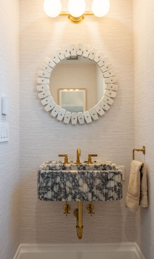 Powder room - coastal powder room idea in New York