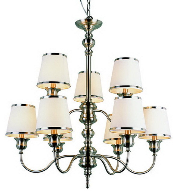Transglobe 9 Light 2 Tier Chandelier With Shades Satin Nickel Traditional Chandeliers By Lighting Houzz Transglobe 9 Light 2 Tier Chandelier, 2 Tier Chandelier With Shades
