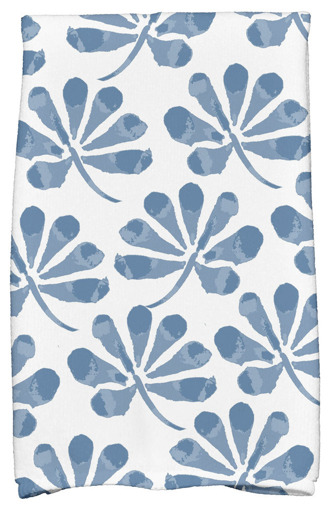 18x30", Ina Floral Print Hand Towels, Blue, 18" 30" Contemporary Bath Towels by E by