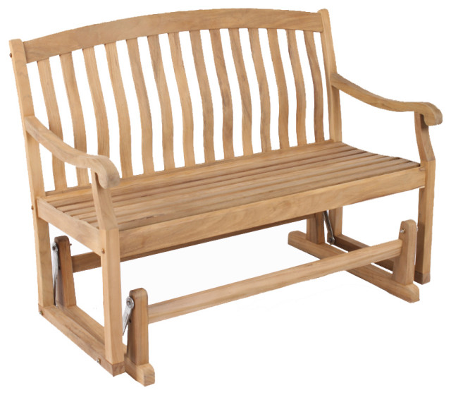 Vermont Teak Wood Outdoor Glider Bench Transitional Outdoor Gliders