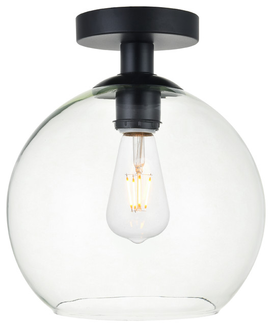 1 Light Flush Mount With Clear Glass Black