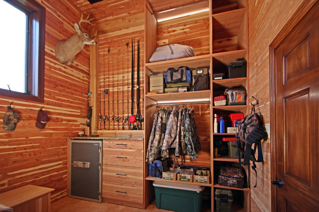 hunting closet in garage addition - rustic - entry - st louis -