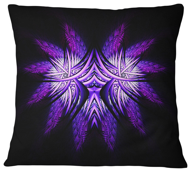 Bright Purple In Black Fractal Flower Abstract Throw Pillow