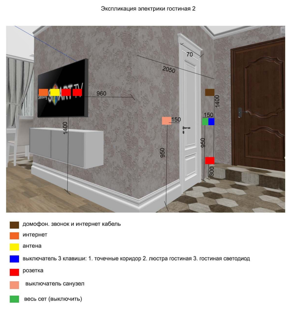 Светлая квартира для семиь из 3х человек. Визуализация гостинной и спальни.