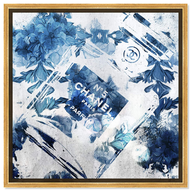 Unique Wall Art Gold Framed Design With Channel Number 5 In Blue White Tones Contemporary Prints And Posters By Decor Love Houzz - Blue And White Wall Art Prints
