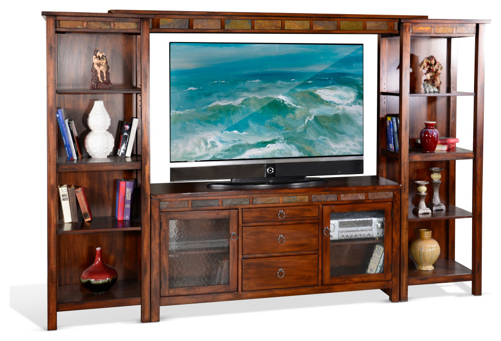 Rustic Mahogany Entertainment Center TV Stand Media Console Natural
