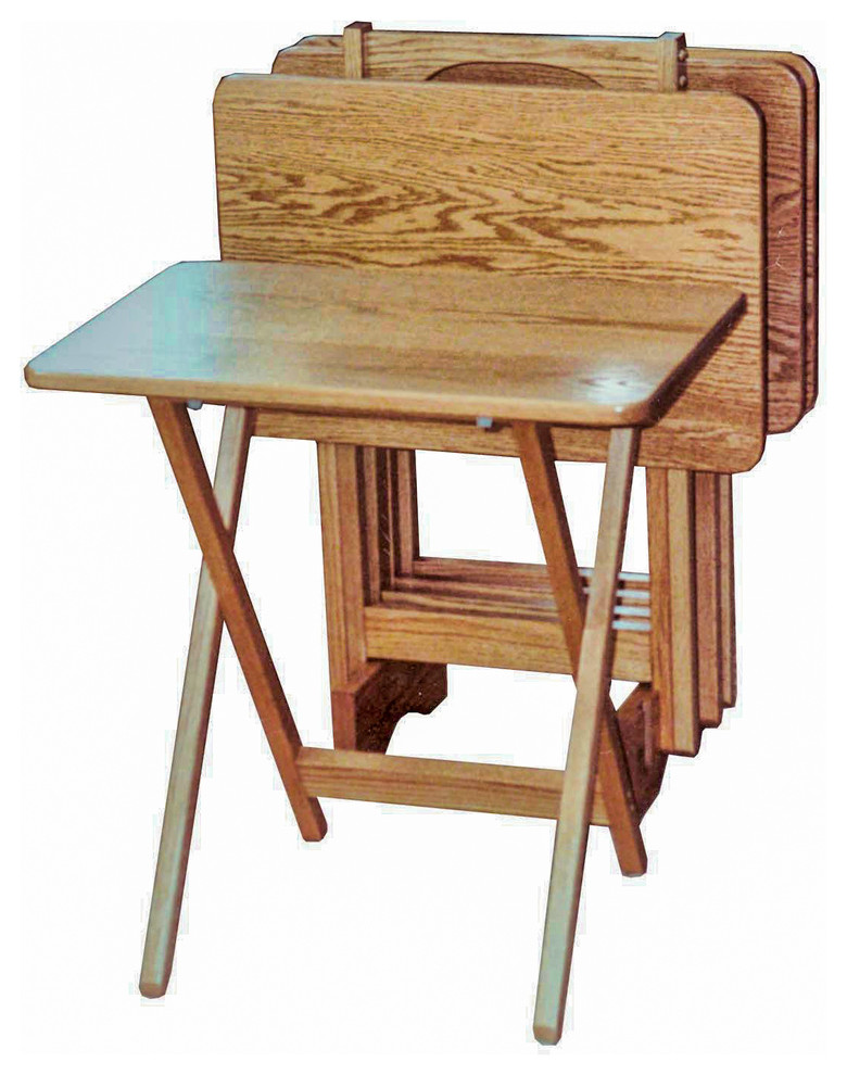 Amish Oak Folding TV Trays With Casters and Storage Stand, Set of 4 -  Transitional - Tv Trays - by Educational Electronics Inc | Houzz