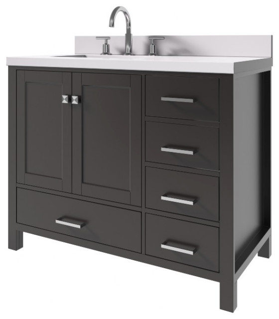 Cambridge Espresso 43" Rectangle Sink Vanity With White Quartz Top