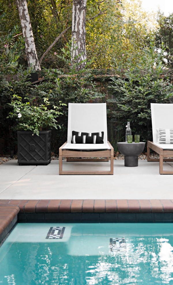 Design ideas for a small backyard custom-shaped pool in Sacramento with concrete pavers and with a pool.