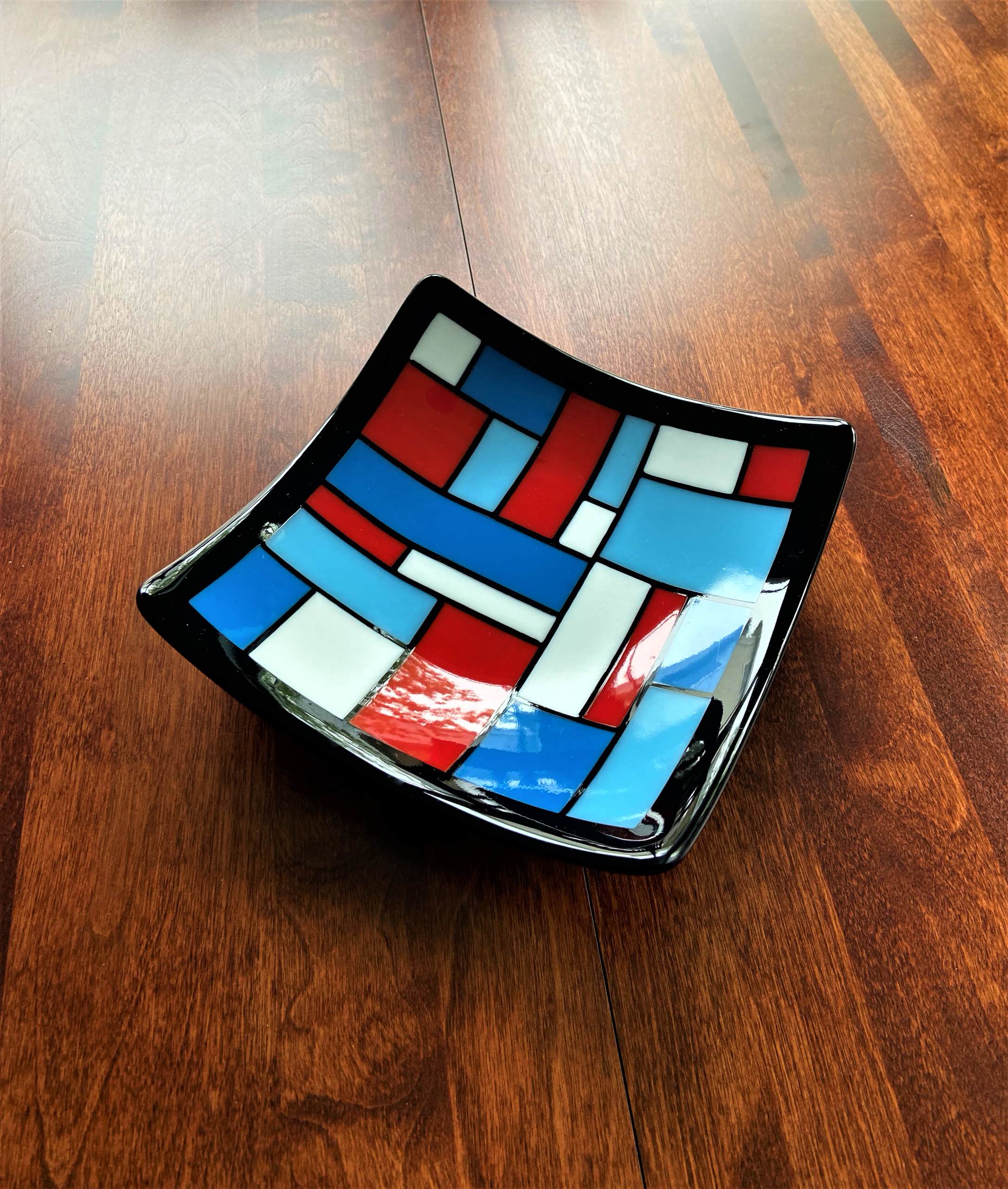8" Red and Blues Mondrian type bowl - any-use