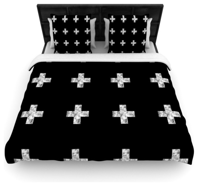 Skye Zambrana Swiss Cross Black Simple Dark Duvet Cover Skye Zambrana Swiss Cross Black Simple Dark Cotton Duvet Cover Queen 88