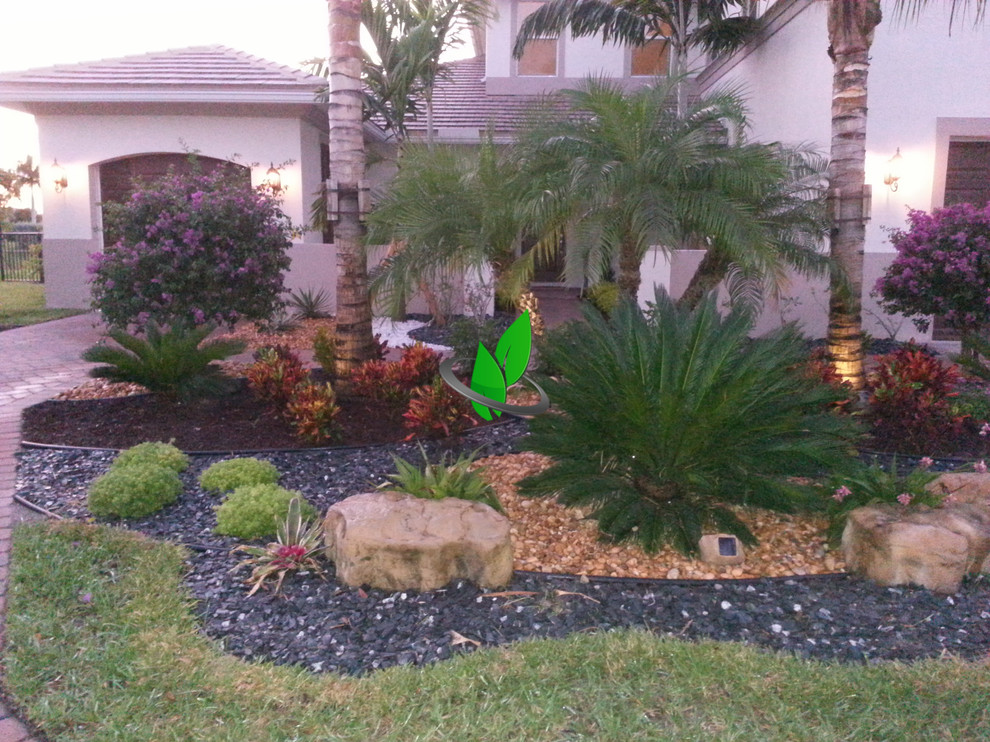 This is an example of a front yard gravel landscaping.