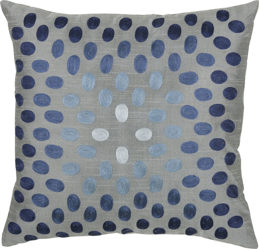 Namiko Pillow - Blue, Gray, Polyester, 18"x18"
