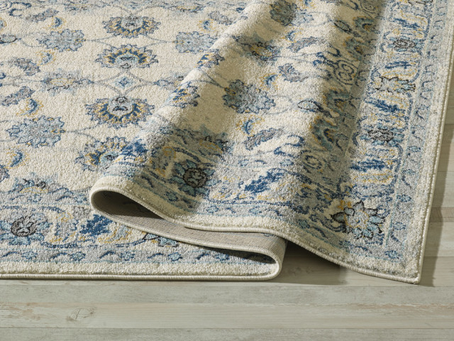 Abani Lennox Persian Inspired Area Rug, Ivory and Blue, 7'9