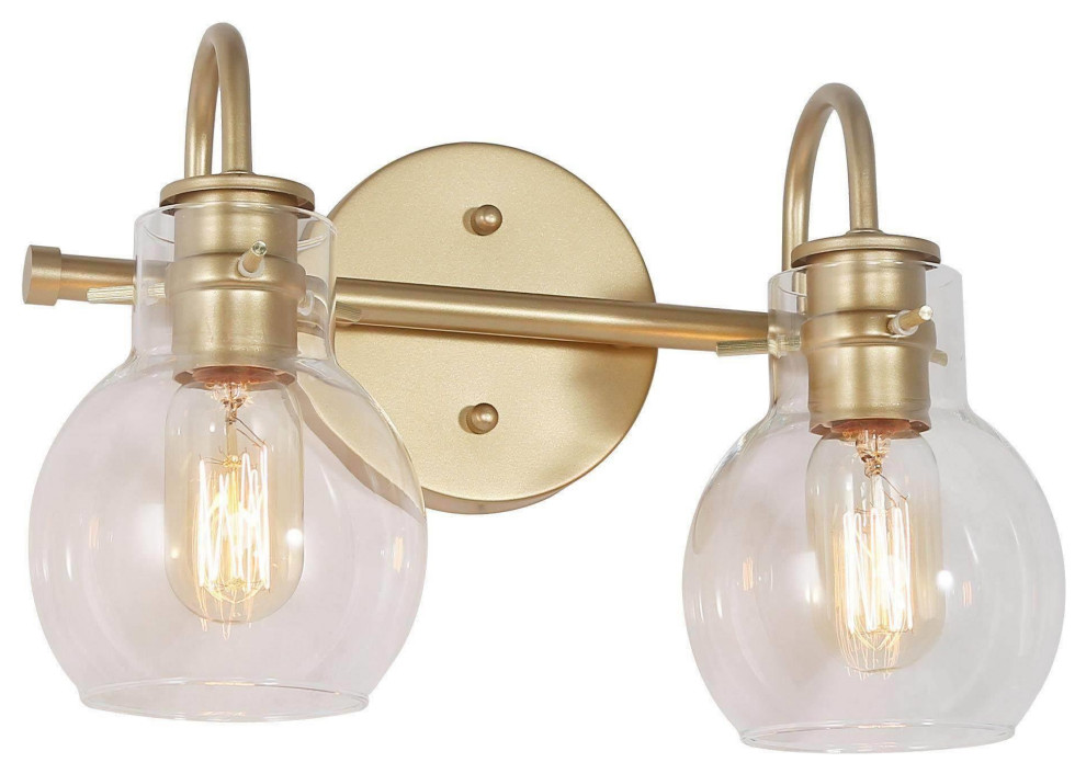LNC 2Light Modern Matte Gold Bell Shade Clear Glass Bathroom Vanity