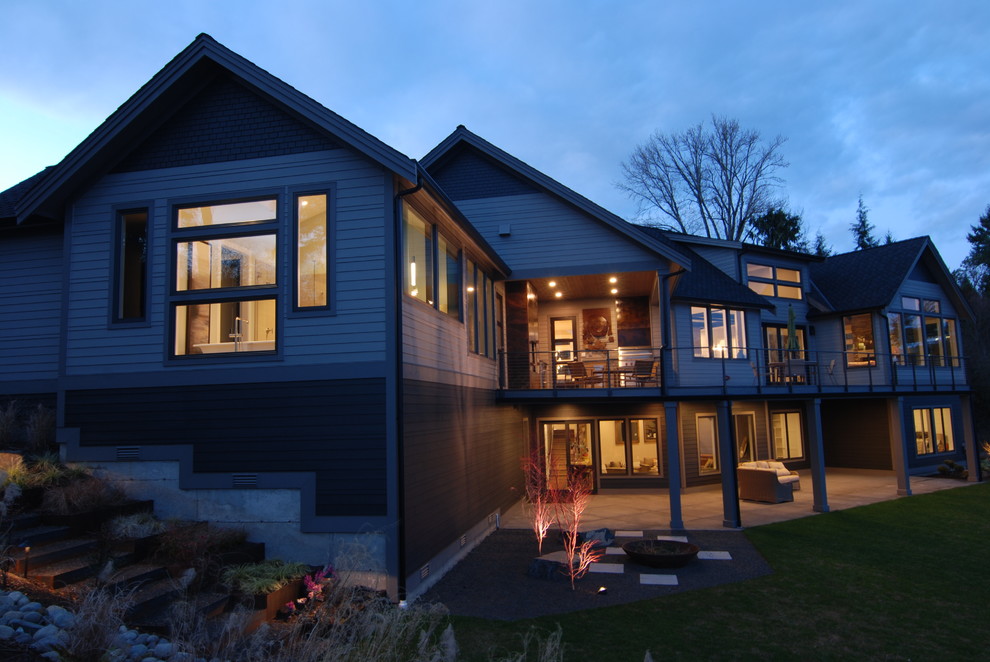 Example of a transitional exterior home design in Seattle