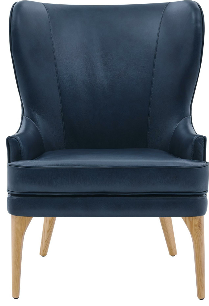 Bjorn Top Grain Leather Accent Chair, Garrett Blue