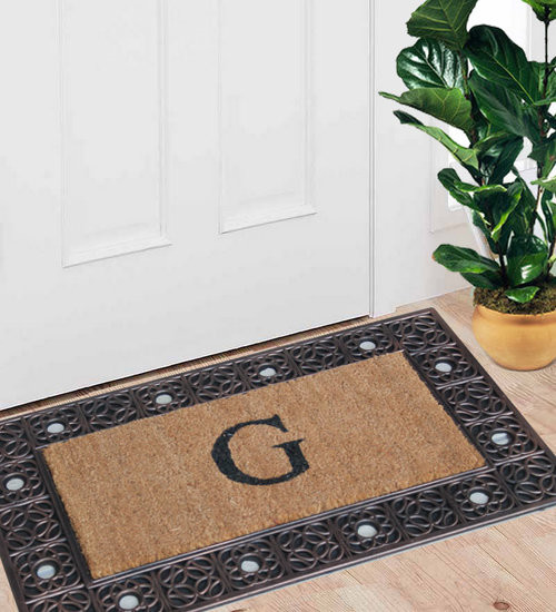 A1HC First Impression Rubber and Coir Decorative Tray Doormat 18"x30", G, 18"x30" Transitional