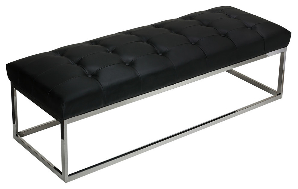Biago Contemporary Oversized Tufted Long Bench, Black Leather Like