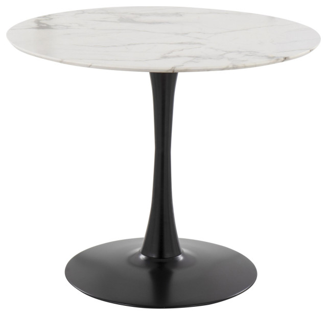 Pebble Mod Table, Black Metal, White Marble Veneer